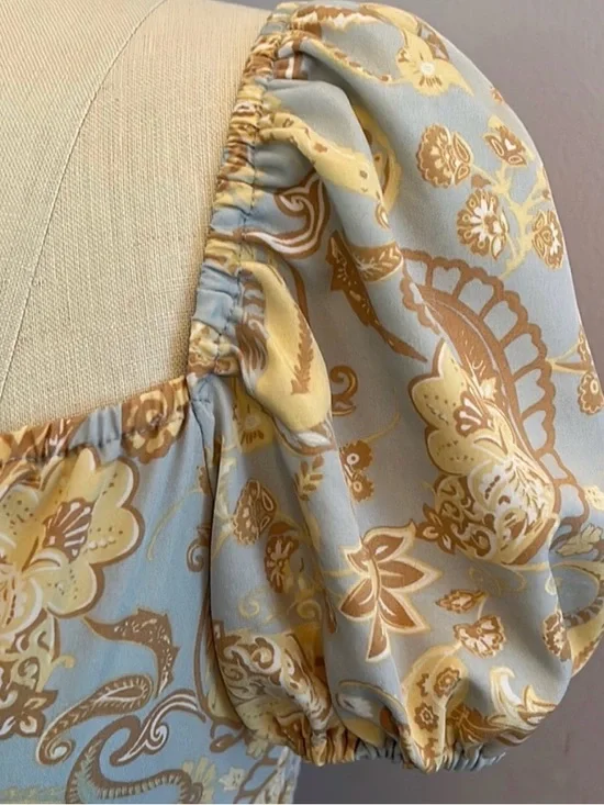 NWOT Dizzy Lizzy Light Blue and Yellow Tie-Front Puff-Sleeve Dress Never Worn - Picture 5 of 12